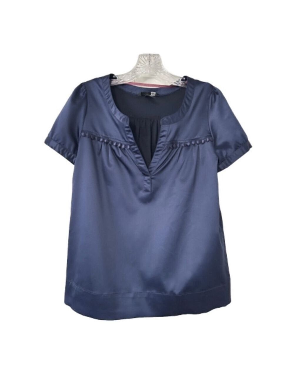 🔵H&M Smooth and Silky Short Sleeve Blouse, Blue, 6